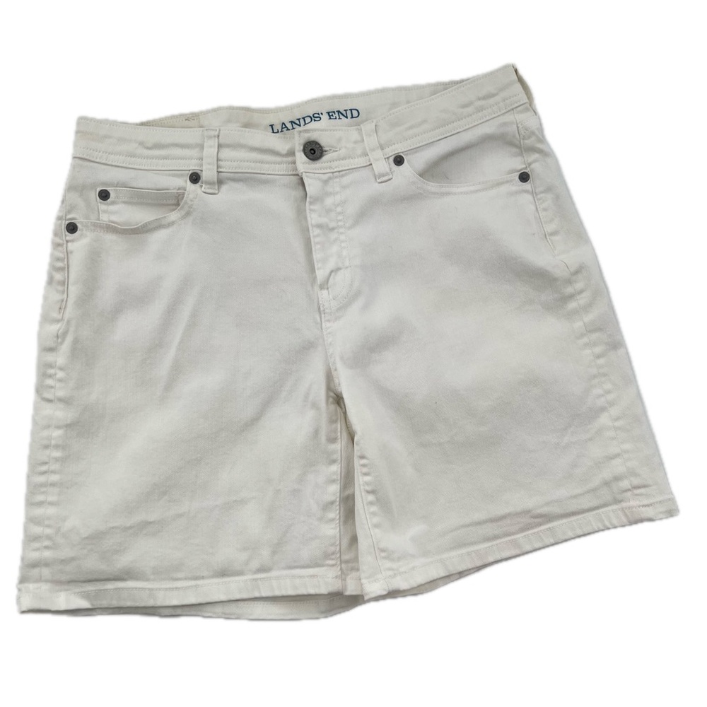 Lands' End Mid Rise Roll Cuff Stretch Jean Shorts 7” White 5-Pocket Size 10